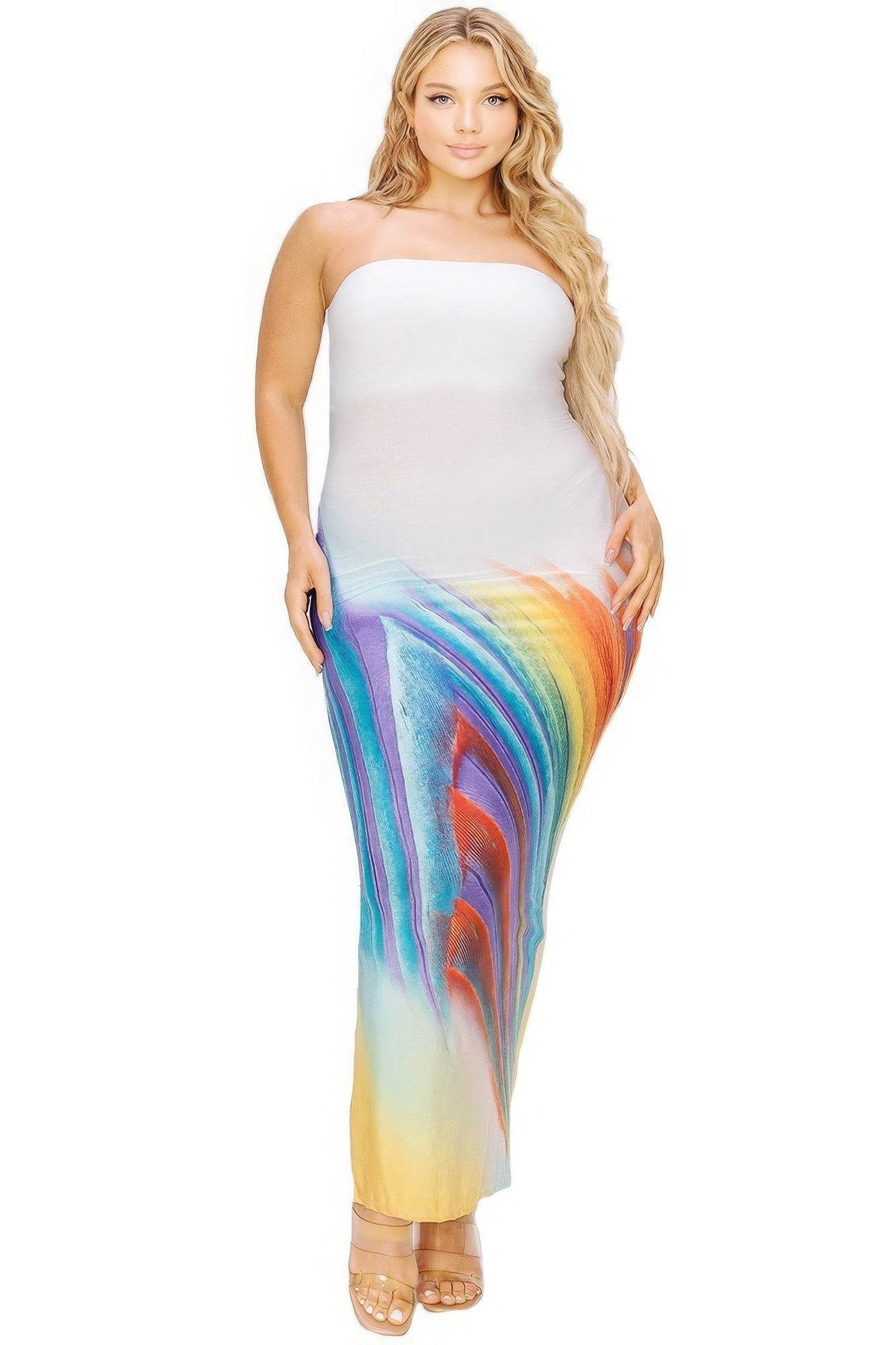 Plus sleeveless color gradient tube top maxi dress - LLR Chic