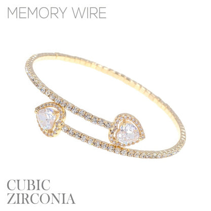 Rhinestone Heart Cz 1 Line Wire Cuff Bracelet - LLR Chic