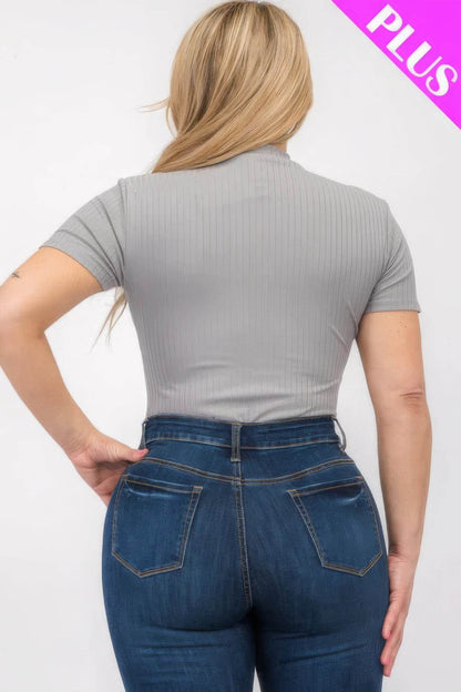 Plus Size Ribbed Short Sleeve Bodysuit - LLR Chic