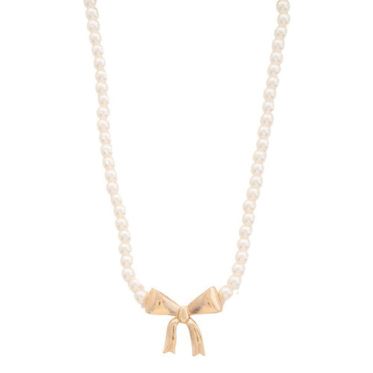 Pearl Ribbon Bow Pendant Necklace