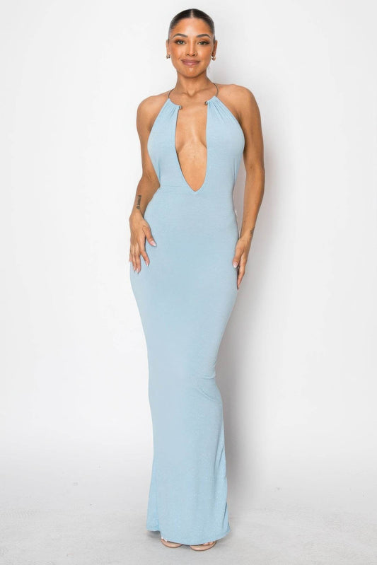 Halter Necklace Trim Long Dress - LLR Chic