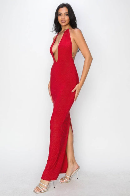 Halter Necklace Trim Long Dress - LLR Chic