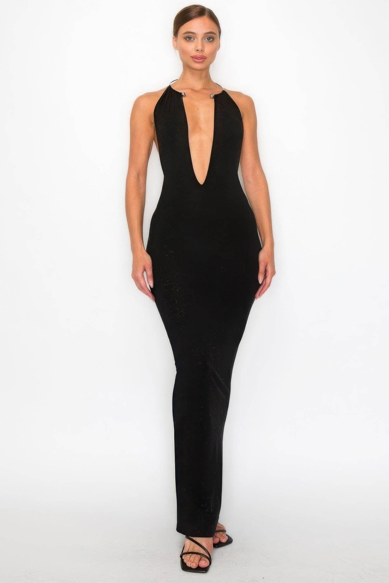 Halter Necklace Trim Long Dress - LLR Chic