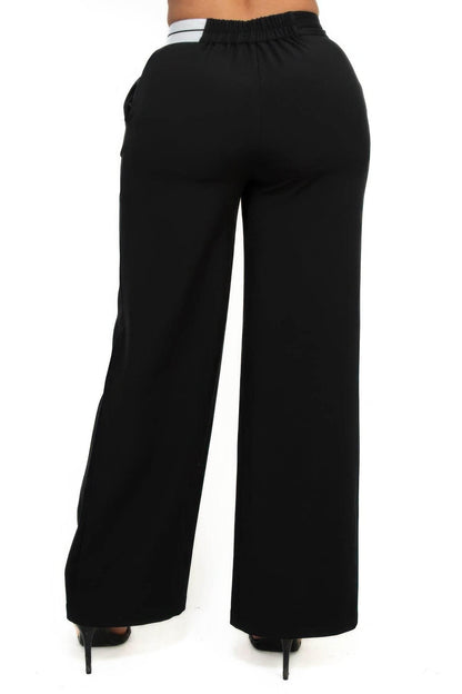 High-rise wide elastic contrast waist pants - LLR Chic