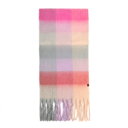 Multi Color Check Pattern Woven Fringed Scarf