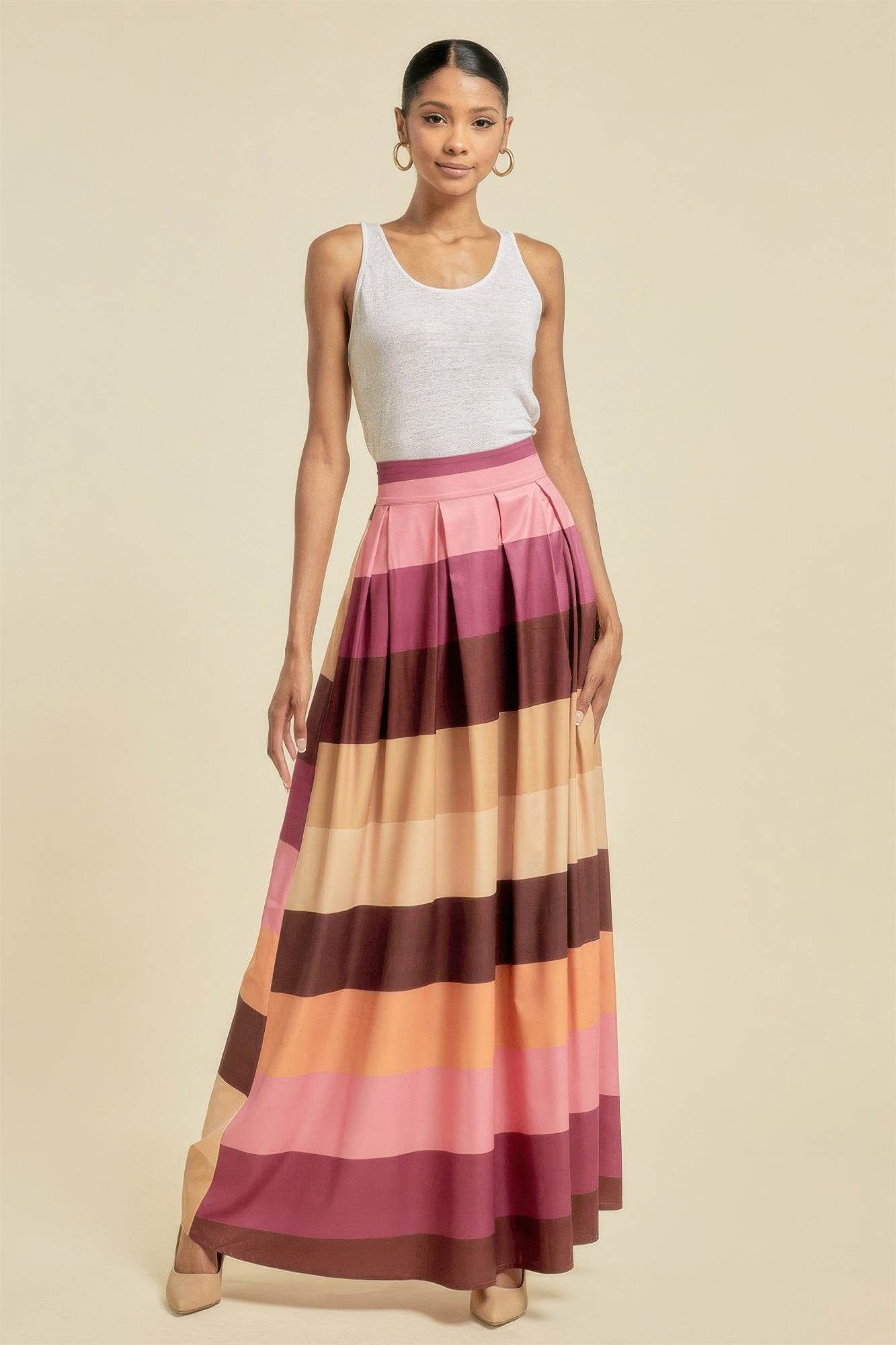Color Block Maxi Skirt With Pockets - LLR Chic