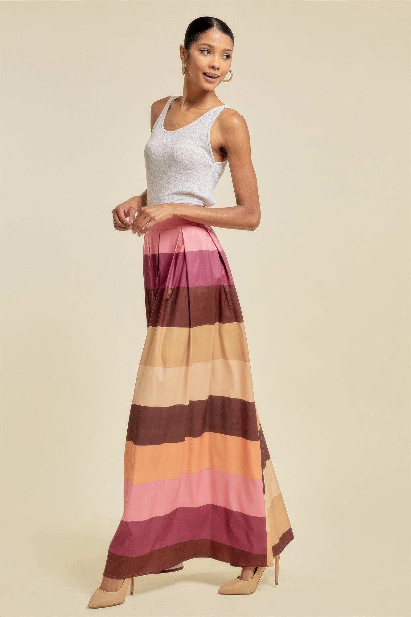 Color Block Maxi Skirt With Pockets - LLR Chic