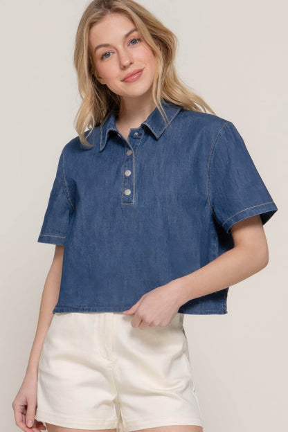 Short Sleeve Boxy Denim Shirt - LLR Chic