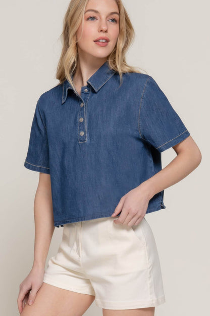 Short Sleeve Boxy Denim Shirt - LLR Chic