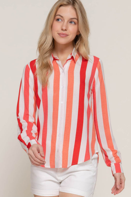 Long Slv Wide Stripe Woven Shirt - LLR Chic