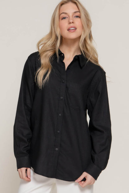 Long Sleeve Linen Blend Shirt - LLR Chic