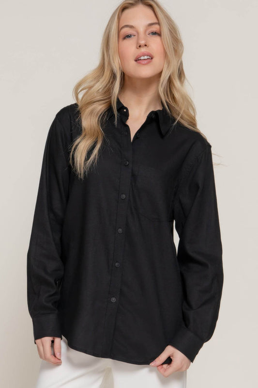 Long Sleeve Linen Blend Shirt - LLR Chic