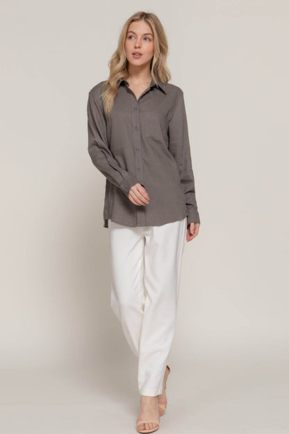 Long Sleeve Linen Blend Shirt - LLR Chic
