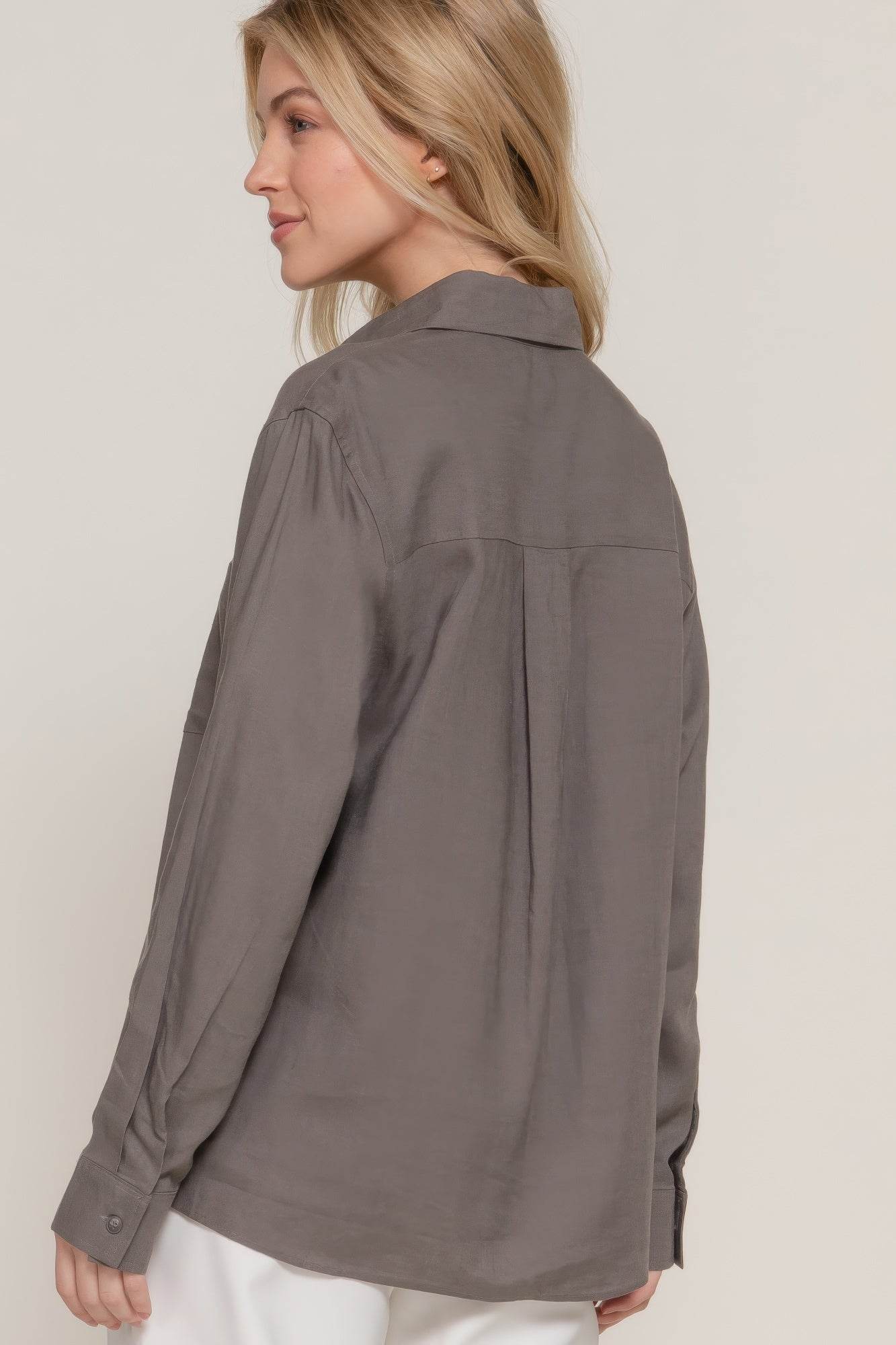 Long Sleeve Linen Blend Shirt - LLR Chic