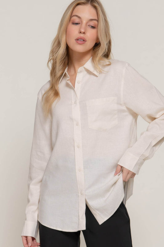 Long Sleeve Linen Blend Shirt - LLR Chic