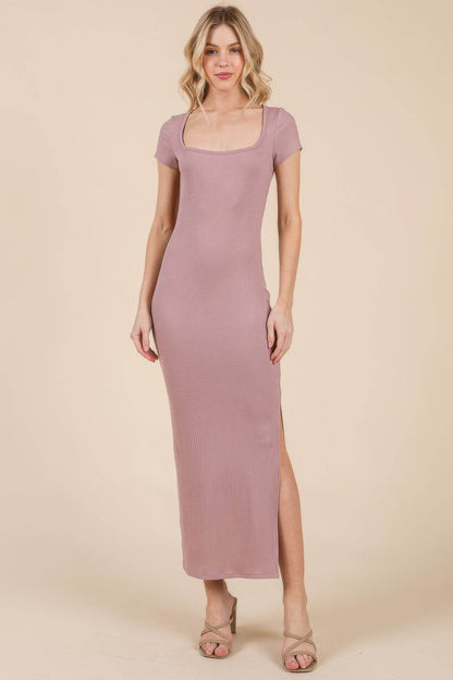 Square Scoop Neck Side Slit Maxi Dress - LLR Chic