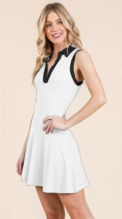 Contrast Collar Drop Waist Tennis Mini Dress - LLR Chic