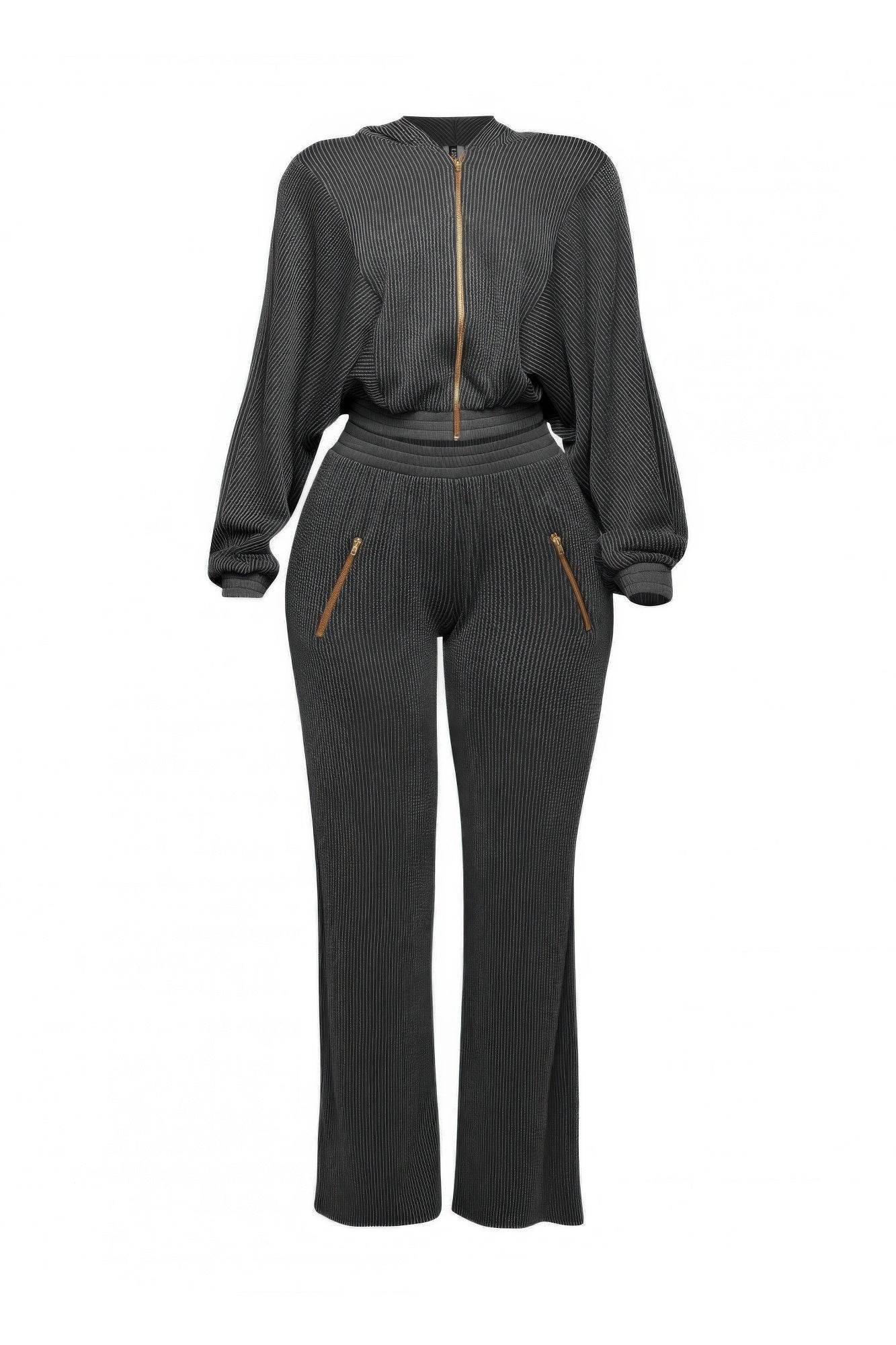Zipper Closure Hoodie Jacket & Pants Set - LLR Chic