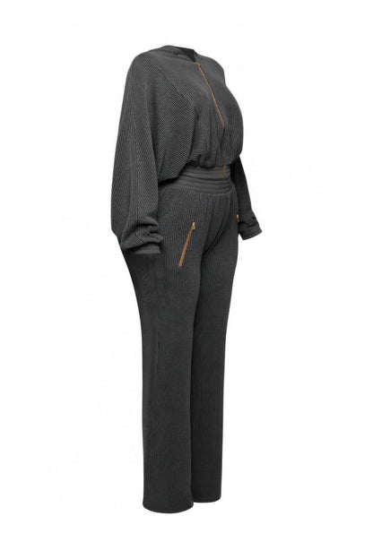 Zipper Closure Hoodie Jacket & Pants Set - LLR Chic