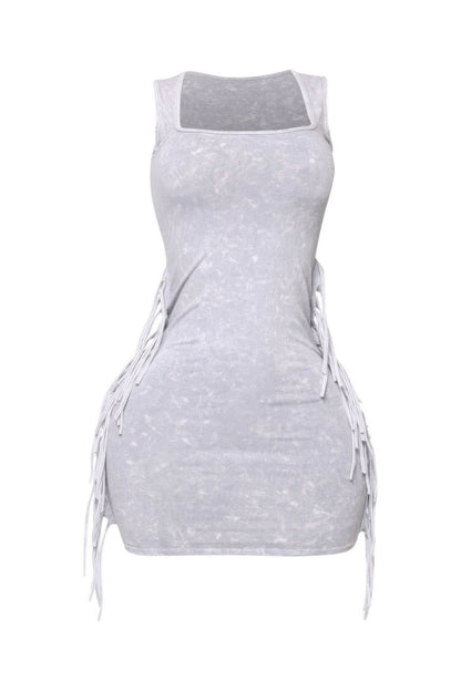 Mineral Washed Side Fringe Mini Dress - LLR Chic