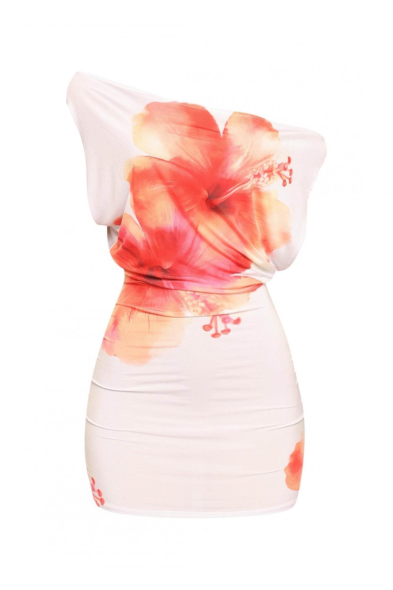 Plus Size Large Flower Printed Draped Mini Dress - LLR Chic