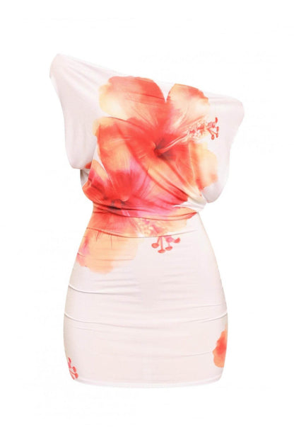 Plus Size Large Flower Printed Draped Mini Dress - LLR Chic