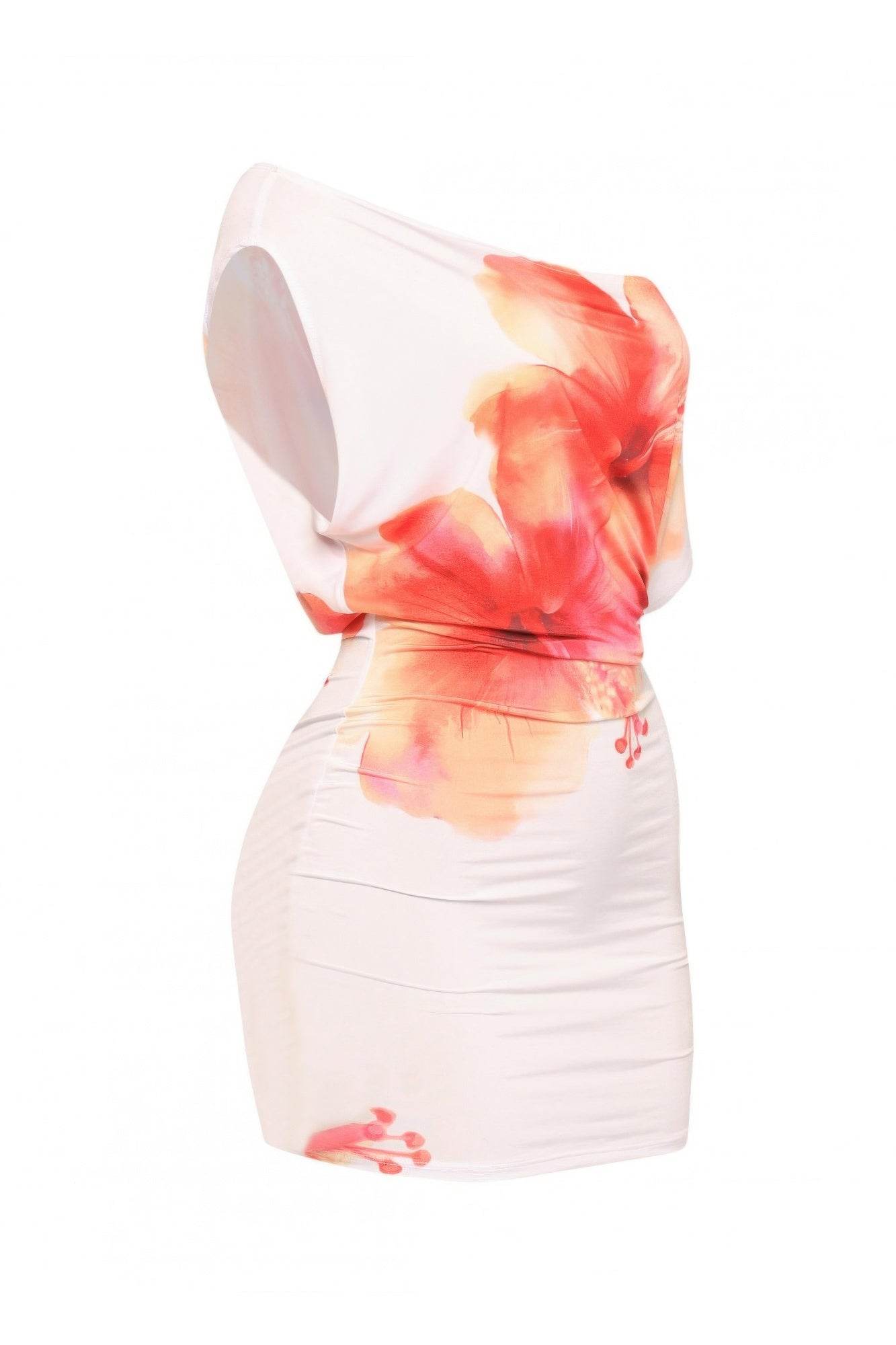 Plus Size Large Flower Printed Draped Mini Dress - LLR Chic
