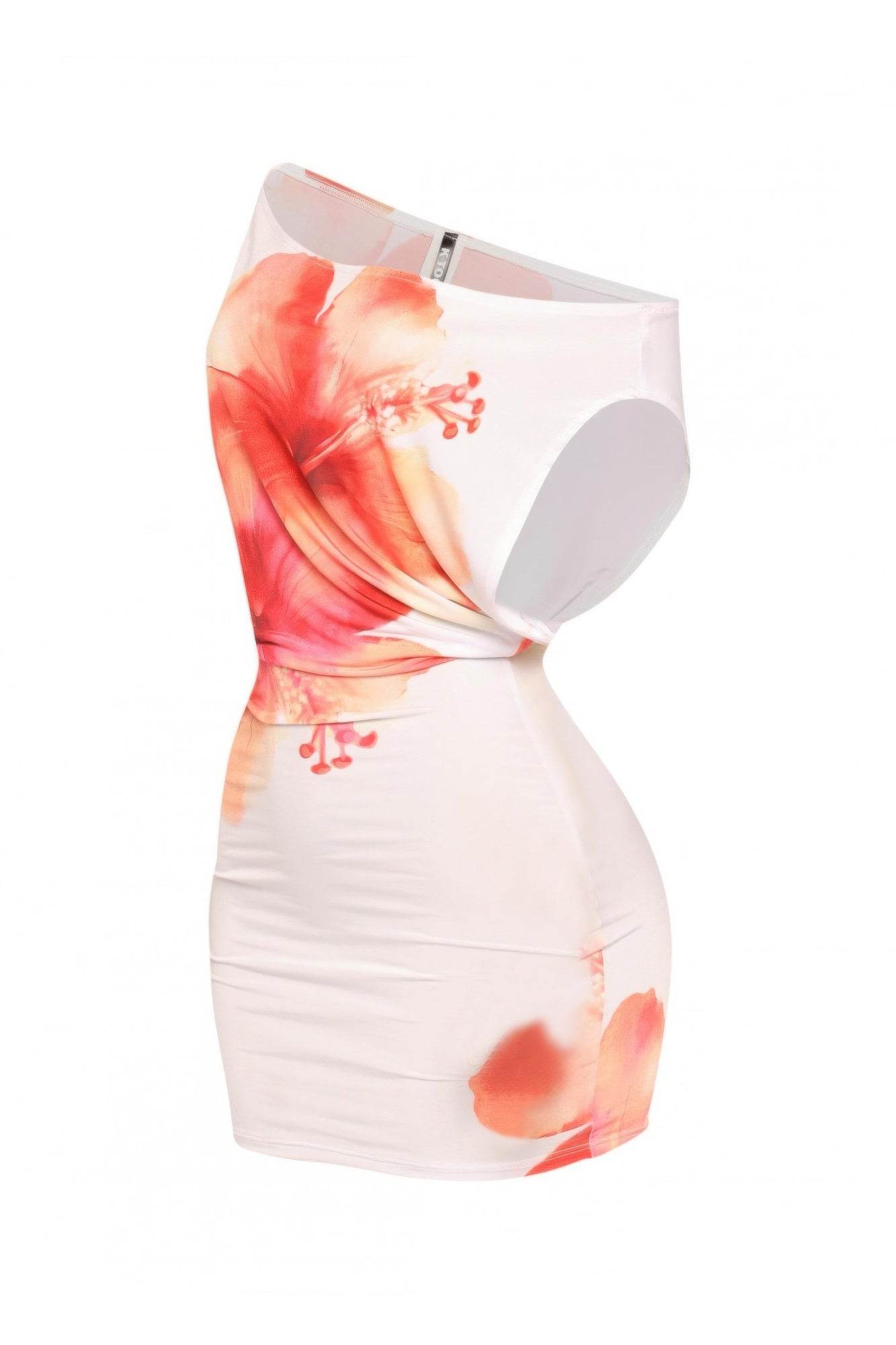 Plus Size Large Flower Printed Draped Mini Dress - LLR Chic