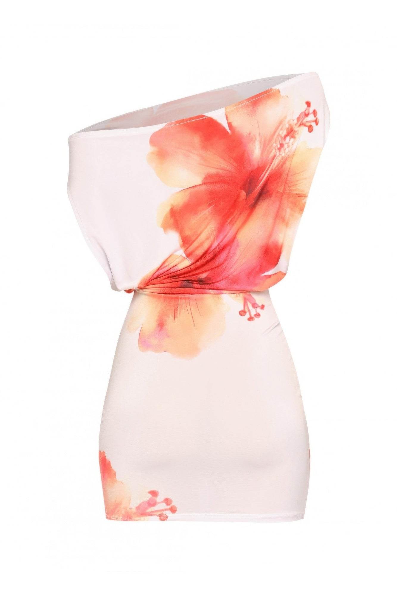 Plus Size Large Flower Printed Draped Mini Dress - LLR Chic