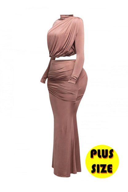 Plus Size Shirring Detailed Top & Long Skirt Set - LLR Chic