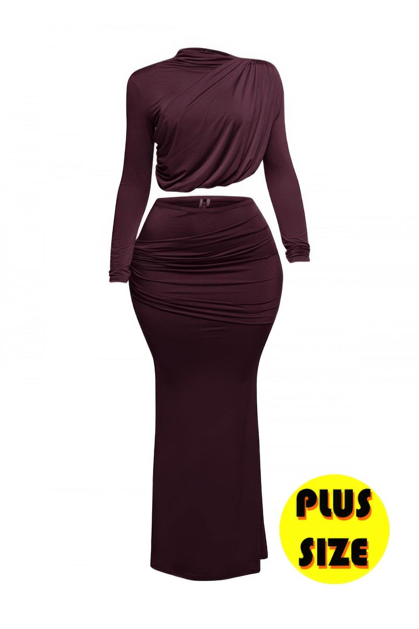 Plus Size Shirring Detailed Top & Long Skirt Set - LLR Chic