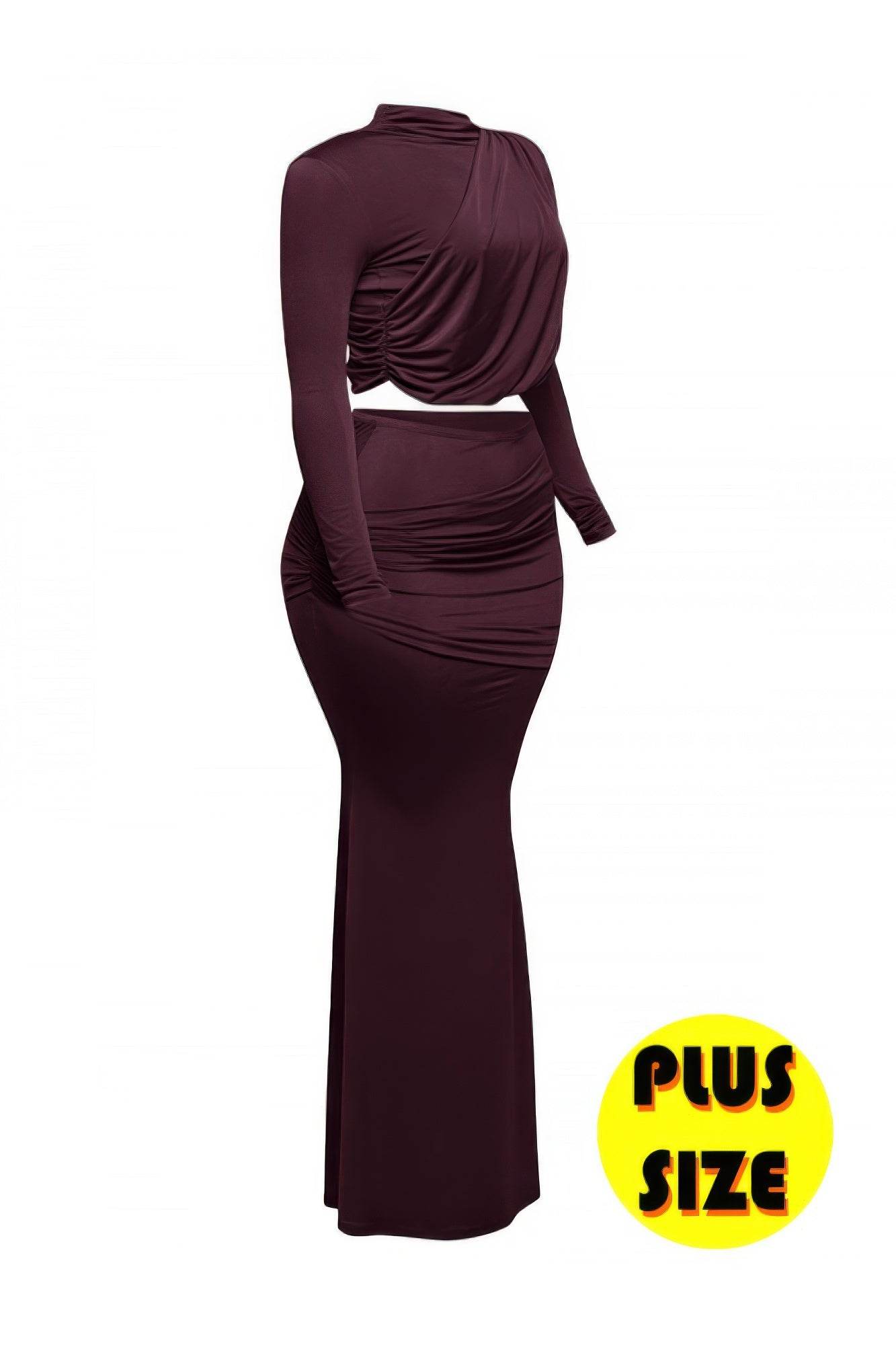 Plus Size Shirring Detailed Top & Long Skirt Set - LLR Chic