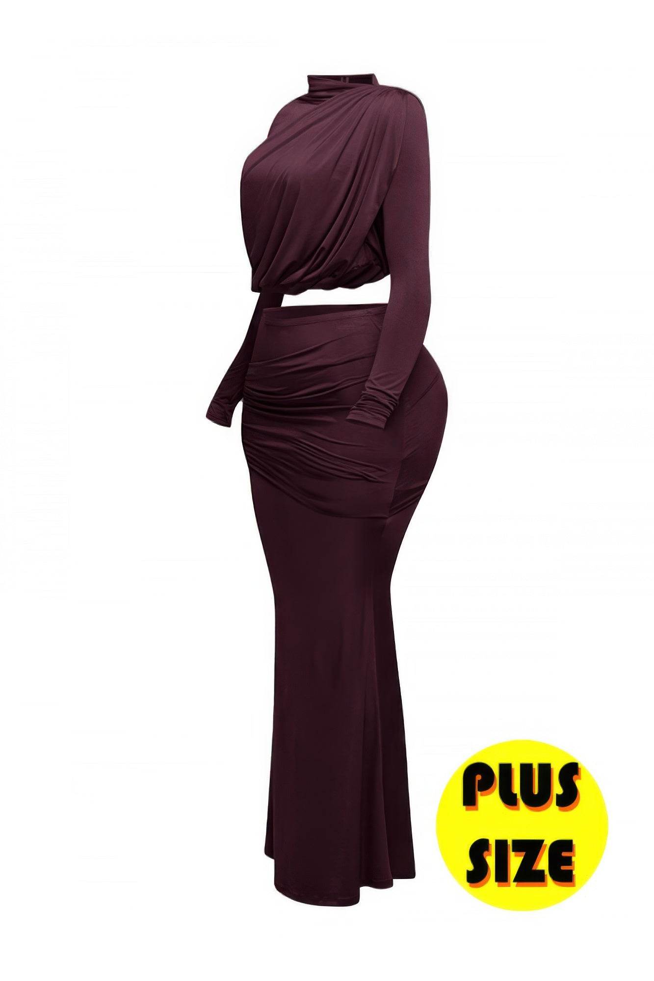 Plus Size Shirring Detailed Top & Long Skirt Set - LLR Chic