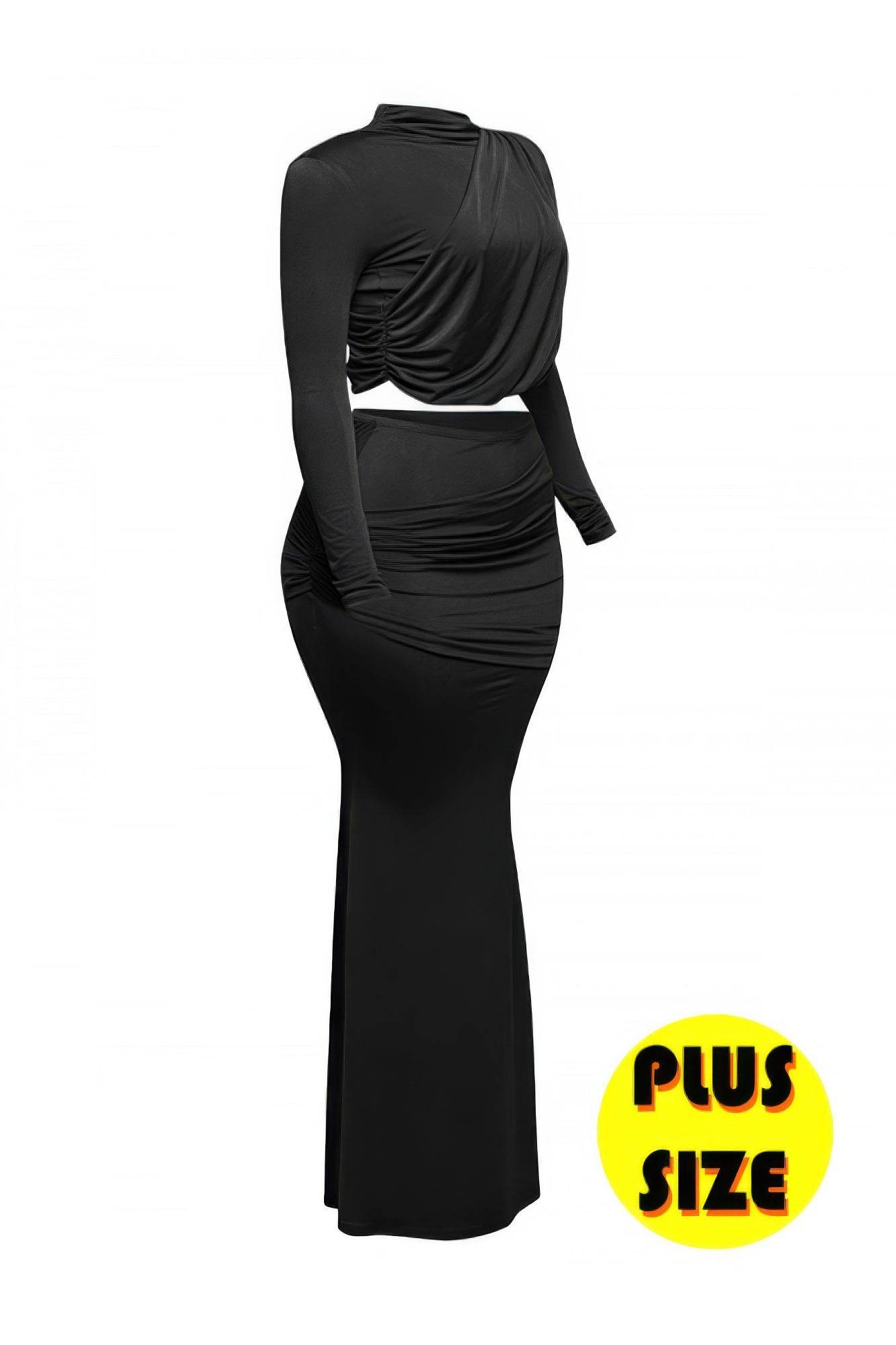 Plus Size Shirring Detailed Top & Long Skirt Set - LLR Chic