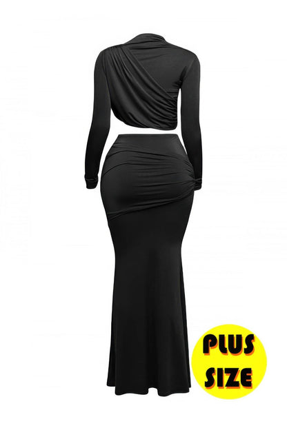 Plus Size Shirring Detailed Top & Long Skirt Set - LLR Chic