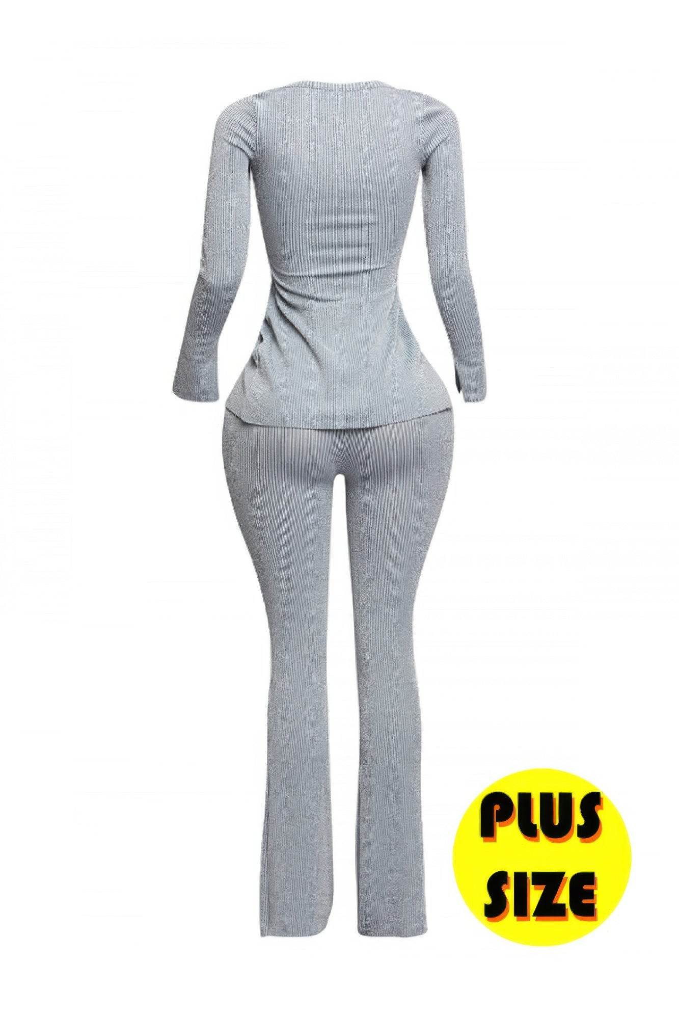 Plus Size Ribbed Pant Set With Slit Detail - LLR Chic