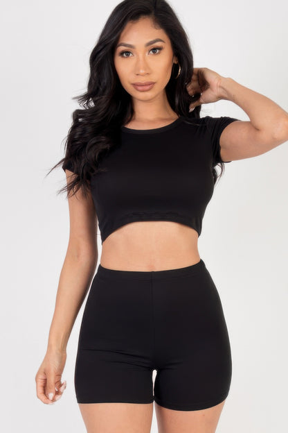 Short Sleeve Crop Top & Shorts Set