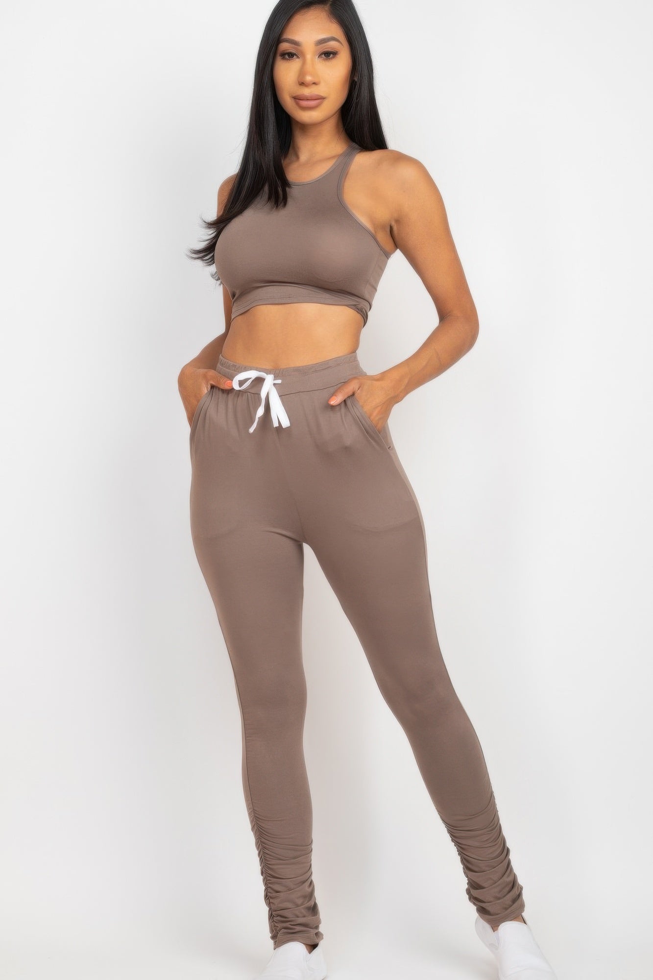 Crop Tank Top & Ruched Pants Set