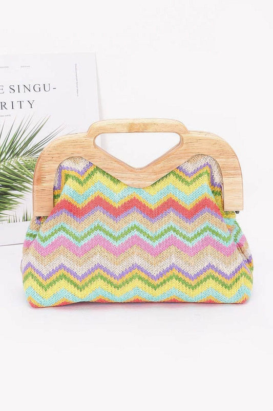 Faux Straw Wood Frame Clutch - LLR Chic