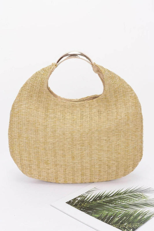Faux Straw Metal Handle Hobo Bag - LLR Chic