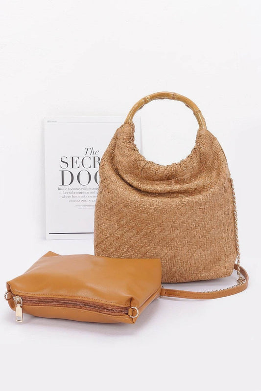Faux Straw Bamboo Handle Handbag - LLR Chic