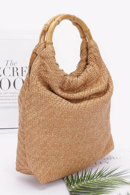Faux Straw Bamboo Handle Handbag - LLR Chic