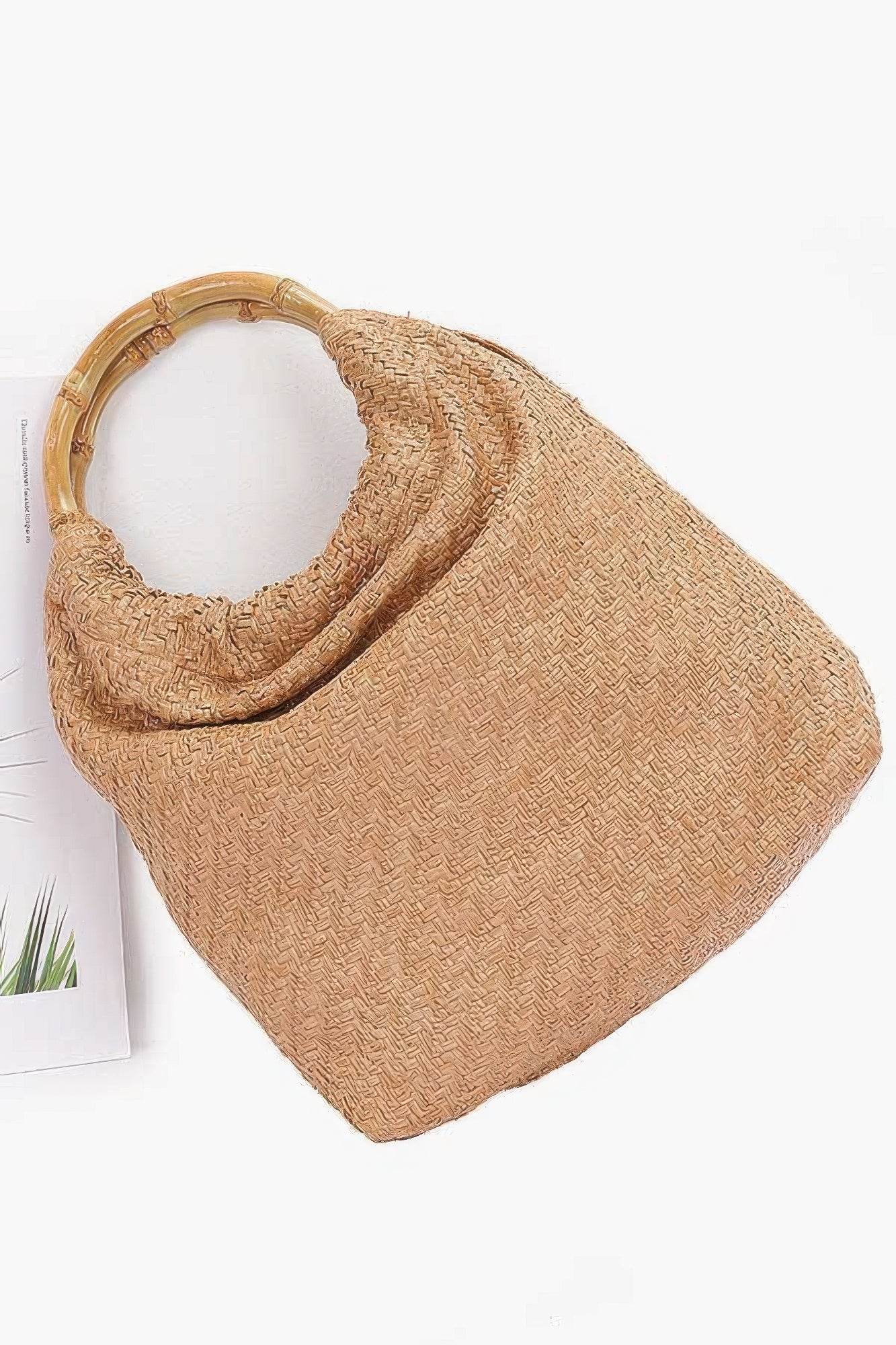 Faux Straw Bamboo Handle Handbag - LLR Chic