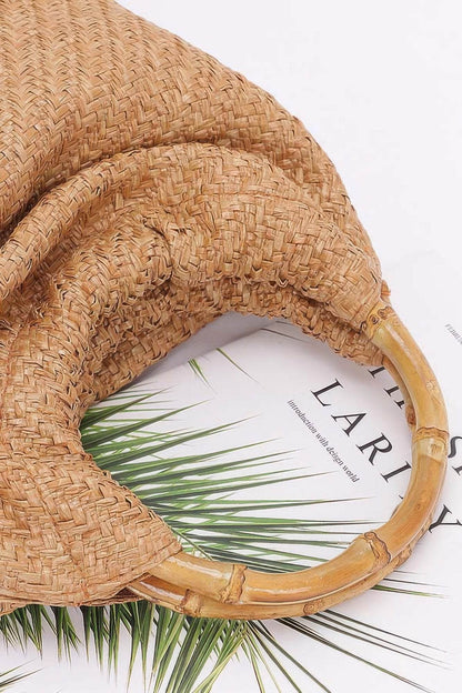 Faux Straw Bamboo Handle Handbag - LLR Chic