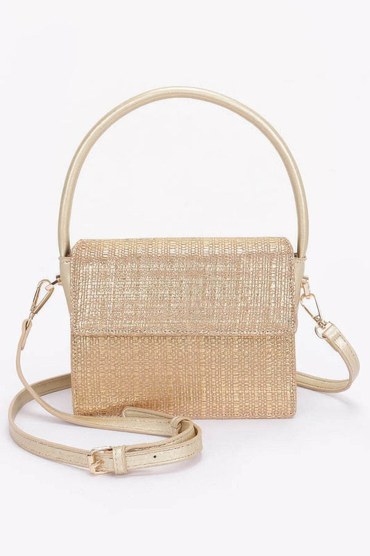 Metallic Faux Straw Top Handle Bag - LLR Chic