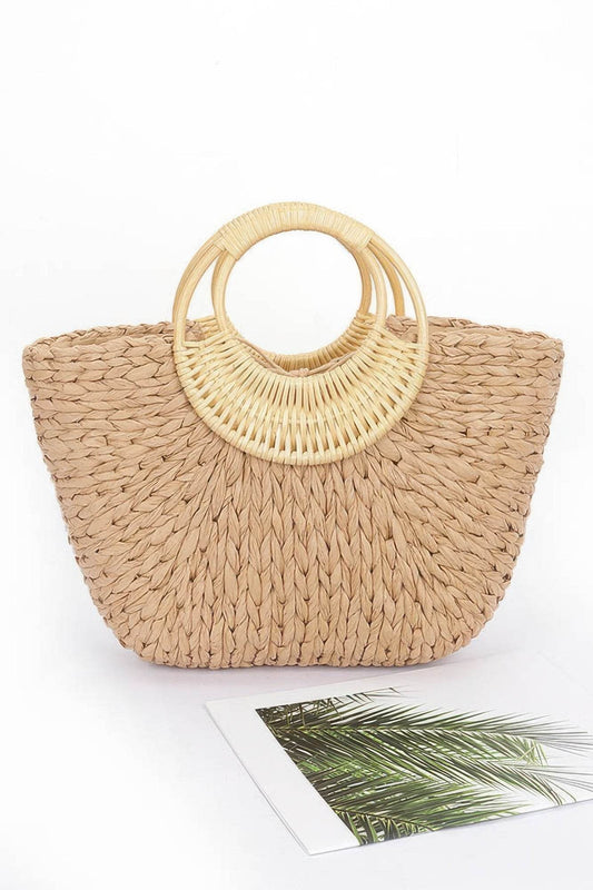 Faux Straw Bamboo Handle Tote Bag - LLR Chic