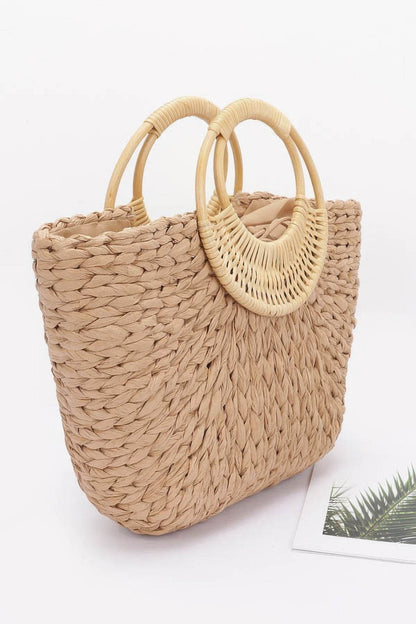 Faux Straw Bamboo Handle Tote Bag - LLR Chic