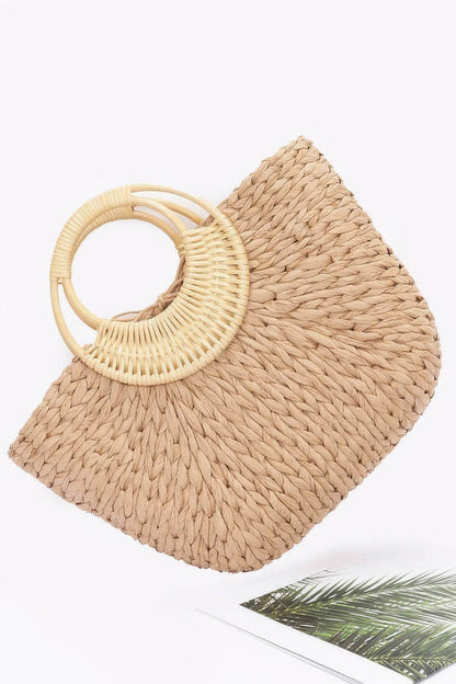 Faux Straw Bamboo Handle Tote Bag - LLR Chic