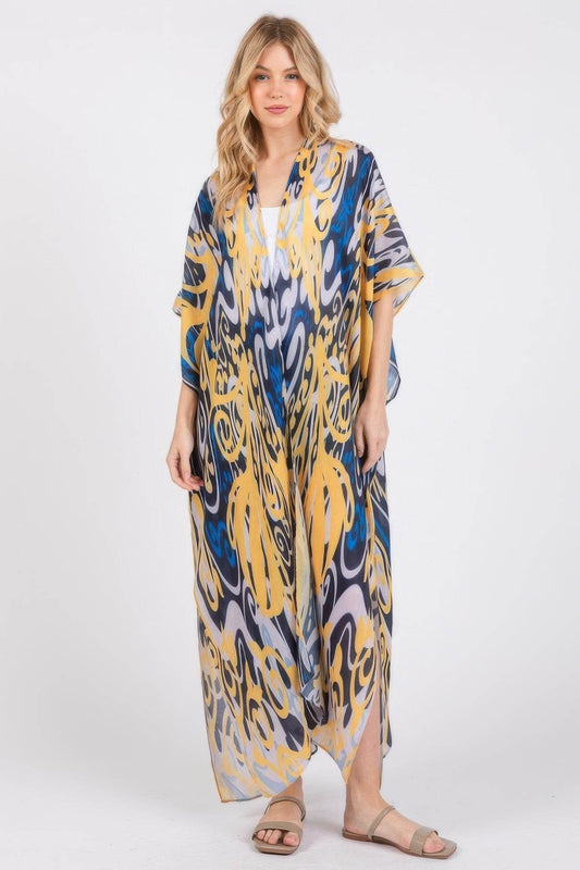 Boho Print Open Front Long Kimono - LLR Chic