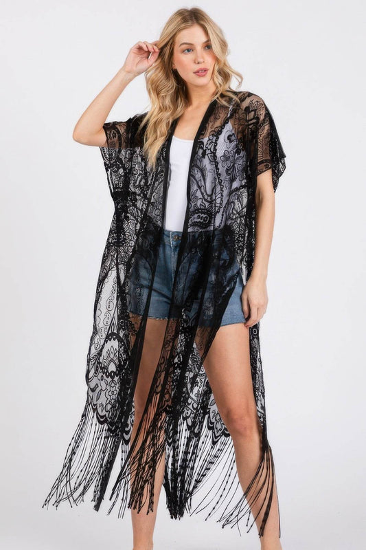 Elegant Lace Fringe Cover Up Kimono - LLR Chic